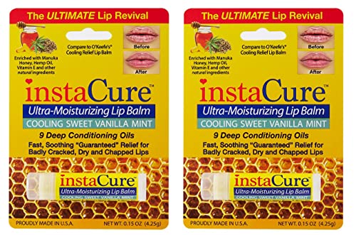 Instacure Savory Cooling Sweet Vanilla Mint Ultra-Moisturizing Natural Lip Balm Value 2 Pack With Manuka Honey. Advanced Formula Lip Repair. Fast, Soothing Relief For Cracked, Dry And Chapped Lips. #TOP3