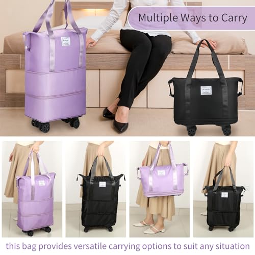 Image of VOOWO Rolling Duffle Bag with Wheels, Expandable Foldable Duffle Bag for Travel, Large Weekend Bag, Purple