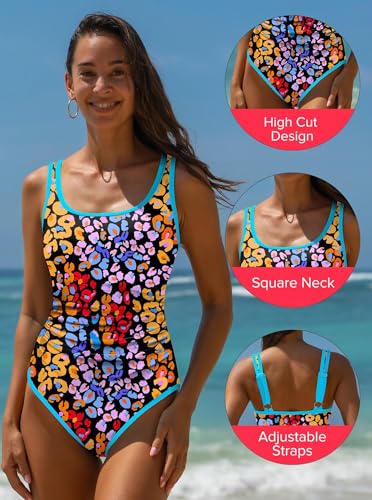 Image of popvil Women's One Piece Swimsuits Tummy Control -Slimming Bathing Suit Modest Neon Sport Swimwear 2026