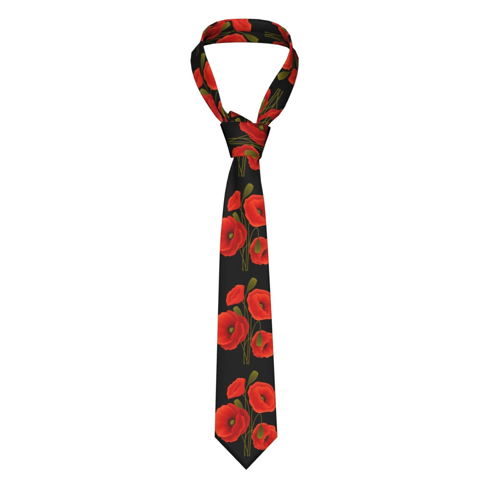 TEMKIN poppy flowers Necktie for Men - Full Print, Silk Slim Suit Ties for Business Birthday Wedding Banquet Party