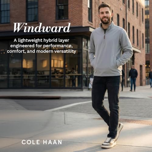 Image of Cole Haan Windward Zip Jacket for Men - Breathable, Wind- and Water-Resistant with 4-Way Stretch and Leather Zipper Pull