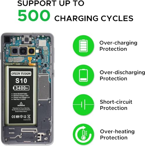 Image of GREEN FUSION Compatible with Galaxy S10 Battery Replacement, EB-BG973ABU New 0 Cycle Battery for Samsung Galaxy S10 SM-G973U /U1 SM-G973F SM-G973W with Instruction & Repair Toolkit