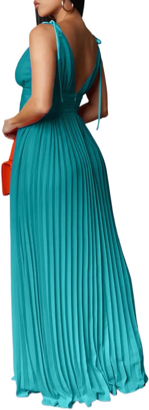 ZVO Women Maxi Dress Sexy Cocktail Party Long Dress Summer Loose Beach Dresses A-line Pleated Halter Dress - Image 2