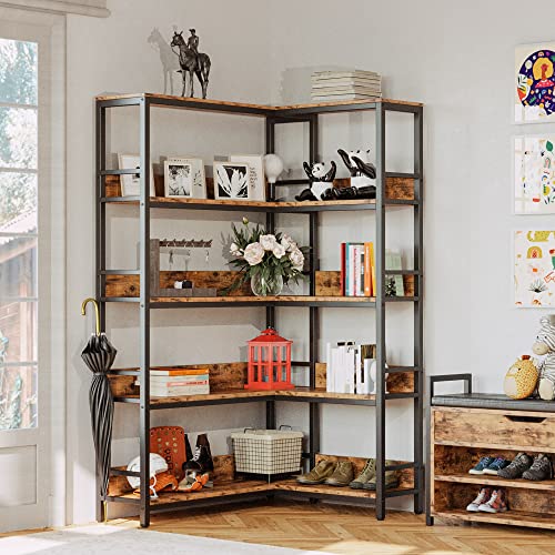 Ironck Industrial Bookshelves 5 Tiers Corner Bookcases With Baffles Etagere Shelf Storage Rack With Metal Frame For Living Room Home Office #TOP3