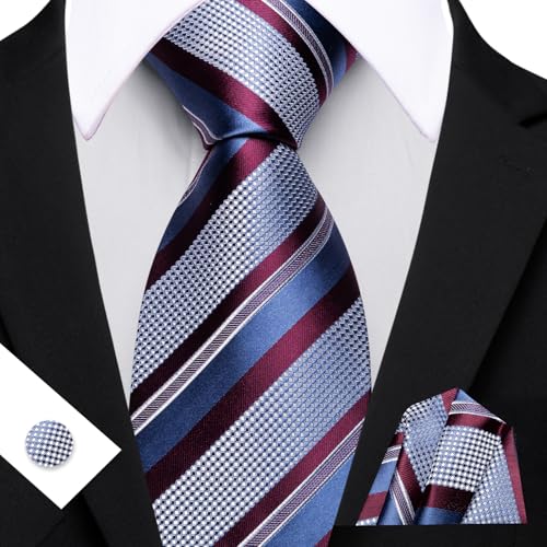 Image of Barry.Wang Mens Tie Set Plaid Check Neckties Formal Business Wedding Luxury Pocket Square Cufflinks