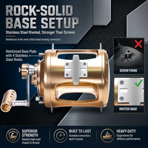 Carrete SAMOLLA FX50W-||-2KG para pesca en alta mar, 2 velocidades, relación de engranajes 3.1:1, arrastre máximo 83 libras, mano derecha, color dorado miniatura 6