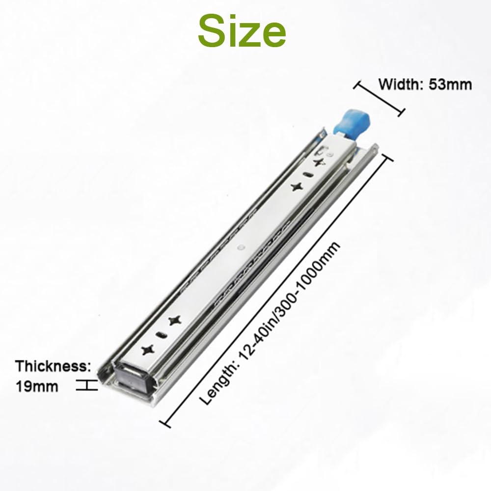 300-1000mm Guide Per Cassetti Montaggio Laterale Guide Cassetti Carichi Pesanti Estrazione Totale Guide Industriali Largo 53 Mm 1 Paio(18in/450mm)