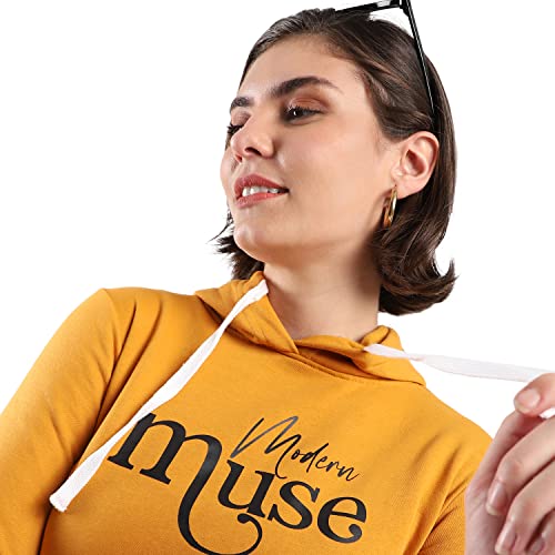 Image of PINACOLADA Women's Cotton Solid Printed Sweatshirt with Hoodie, Regular Fit for Casual Wear Full Sleeve Sweatshirt Crafted with Comfort Fit and High-Performance for Everyday Wear