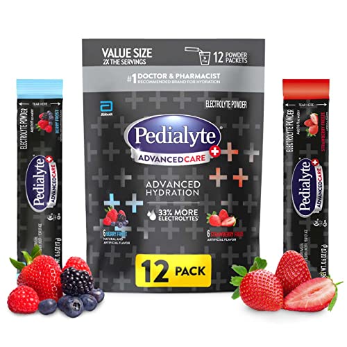 Pedialyte AdvancedCare Plus Electrolyte Powder, Berry Frost & Strawberry Freeze, 12 packets
