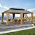 Domi Outdoor Living 14’x20’ Hardtop Gazebo, Wooden Coated Aluminum Frame Canopy with Galvanized Steel Double Roof, Outdoor Permanent Metal Pavilion with Curtains and Netting for Patio, Deck and Lawn