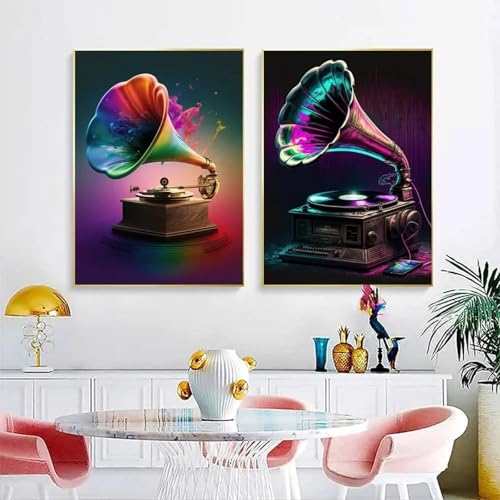 Affiches toile peinture abstraite gramophone vintage 50x70cm
