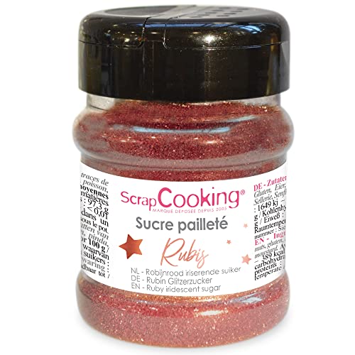 Scrap Cooking Sucre Pailleté Couleur Rubis Pour Décoration de Pâtisserie, Desserts, Petits Gâteaux, Rubis, 160 g