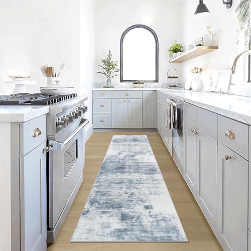 2'6''x8' Runner Rugs Washable Rug: Modern Abstract Living Room Rug Soft Anti-Skid Thin Carpet Indoor Floor Non-Shedding Carpets for Bedroom Dining Room Farmhouse Nursery Home Office - Blue White