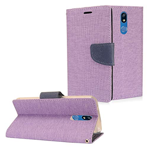 Eaglecell - Compatible for LG Journey LTE L322DL, Neon Plus, Prime 2, Arena 2, Aristo 4+, Tribute Royal, Escape Plus, K30 (2019) LM-X320 - Denim Flip Wallet Phone Case - CT5 Blue/Purple