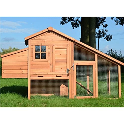 Poulailler en Bois pour Jardin extérieure 2/5 Poules Cage Canard 2 perches Modèle Confort 190x62x114 cm