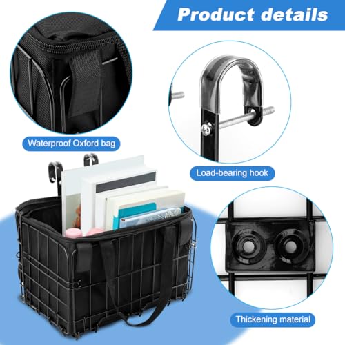 Foldable Bike Basket, Front & Rear Bicycle Basket with Removable Liner Bag, Heavy Duty Rack Cargo Storage Basket for Most Bikes and E-Bike, Scooter, Max. Load 40Lbs - Thumbnail 5