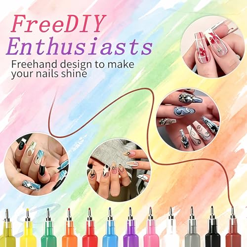 Image of 12 Color Nail Art Pens, 0.5 MM Nail Polish Pens Set Drawing Painting Point Liner Acrylic Painted Pen Kit, Waterproof and Quick-drying Nail for DIY Nails Art Design Manicure Tools (0.5mm)