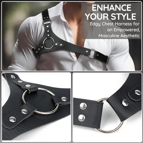 Chest Harness Belt for Men, Men's Body Harness Adjustable PU Leather Male Punk Chest Belt Shoulder Harness Muscle Show Fashion Costumes for Cosplay Party4