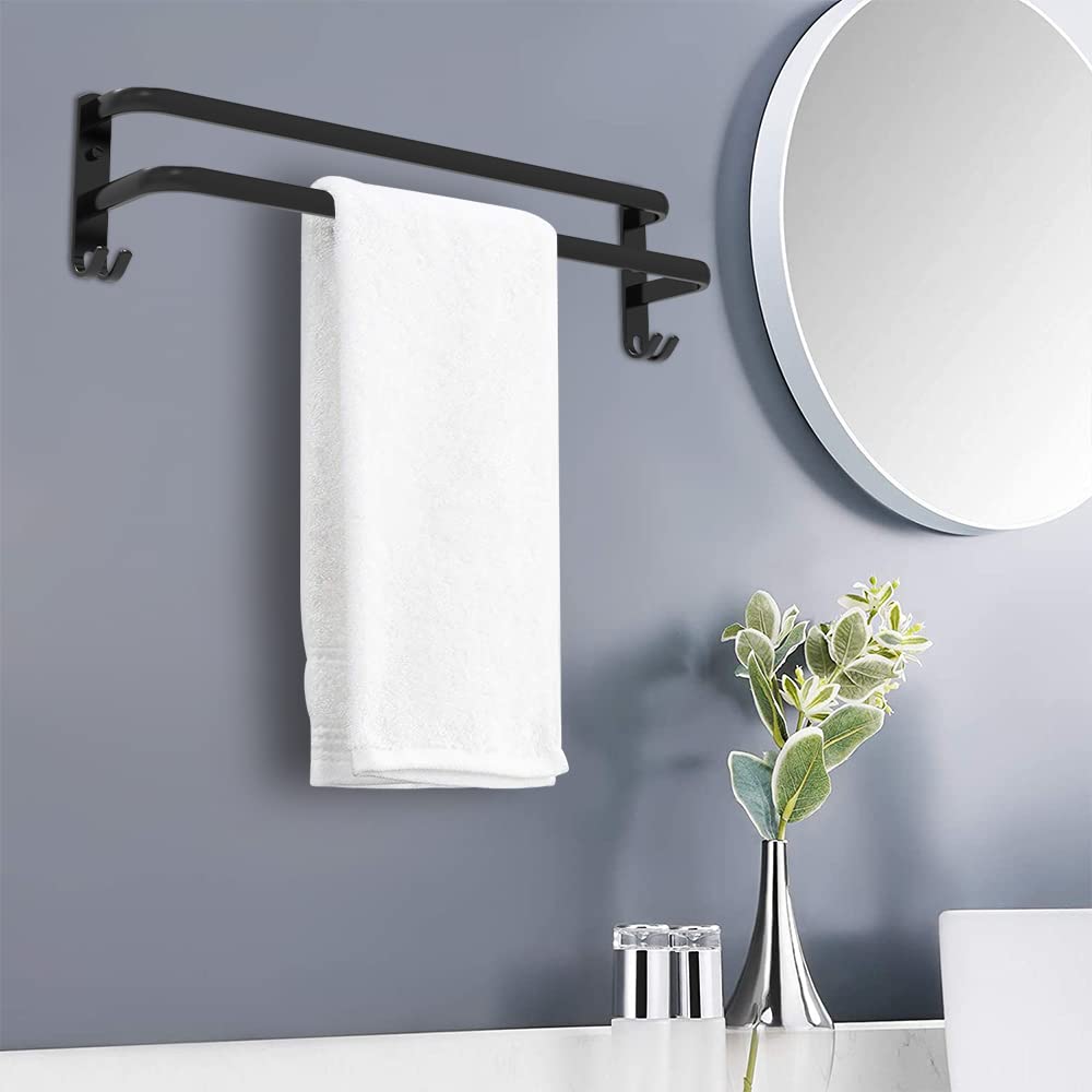 Estante de Toallas Toallero Pared Toalleros de Baño Aluminio Toallero con Ganchos, Barra de Toalla para Hogar y Hotel (Negro, 2-Tier 50CM)