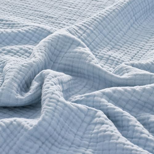 PHF 100% Cotton Muslin Blanket Twin Size 66" x 90", 4-Layer Lightweight and Breathable Blanket for Adult, Luxuriously Soft Gauze Bedding for Bed, Natural Minimalism Style, Ideal Gift, Ancient Water