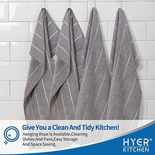 Hyer Kitchen Microfiber Kitchen Towels - Super Absorbent, Soft And Thick Dish Towels, 8 Pack (Stripe Designed Grey Colors), 26 X 18 Inch #TOP4