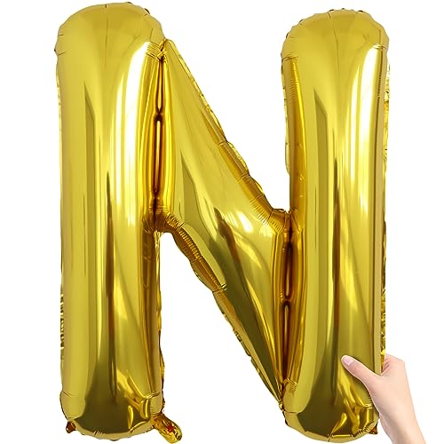 Image of Letter Balloons Gold Party Balloon - 40 Inch Large Gold Letter N Balloon, Letter Balloon Birthday Decorations, Balloon for Women Men Anniversary Party Decorations Supplies
