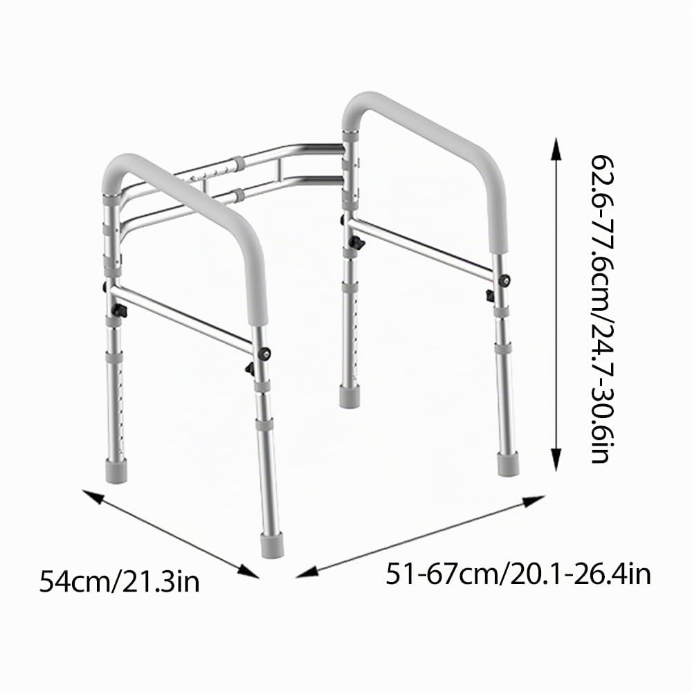 Maniglione WC Regolabile Omnidirezionale - Supporto Sicurezza Fisso con Braccioli，Telaio in Alluminio da Terra per Anziani & Disabili