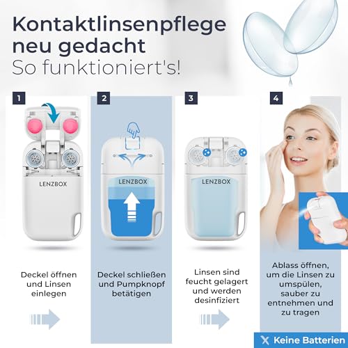LENZBOX Soft Set inkl. 3X LenzCare - Premium All-In-One Pflegesystem für weiche Kontaktlinsen, Kontaktlinsenbehälter mit Flüssigkeit, reisetauglich & kompakt, Made in Germany, Farbe Flambé