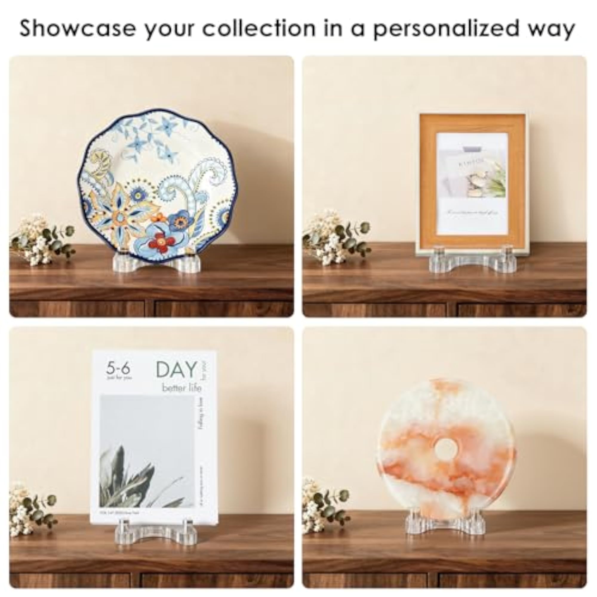 Adjustable Acrylic Display Stand for Plates, 8-14 Inch