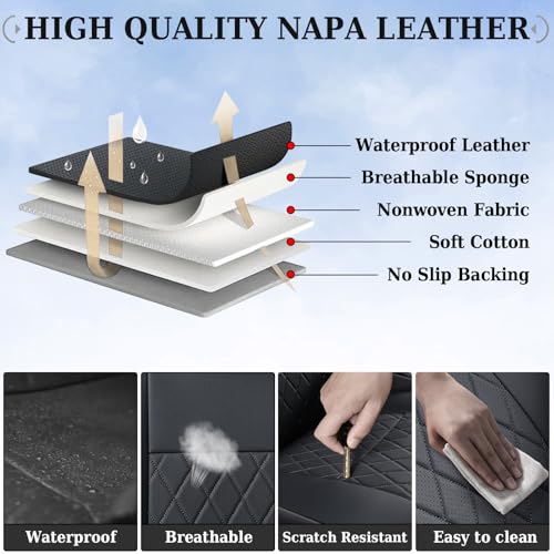 Image of Coverado Tacoma Front Seat Covers, Car Seat Covers Custom Fit for 2016-2023 Toyota Tacoma Double & Crew Cab, Faux Leather Seat Covers Protector Tacoma Accessories (Black)
