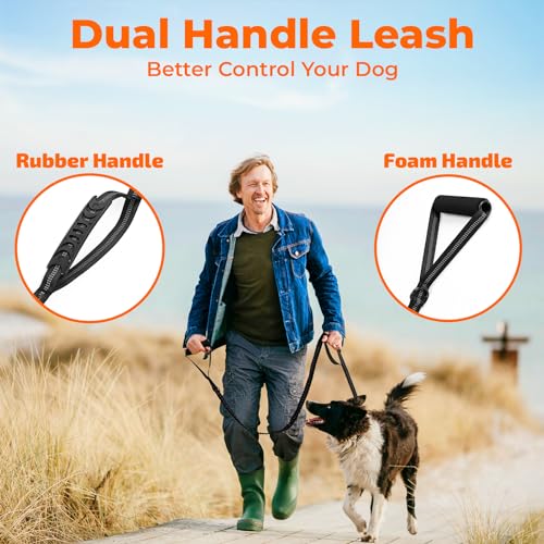 Euqvunn Correa Elástica Perros 1,4-2 m | Correa Antitirones Perros Grandes y Medianos | Doble Asa Acolchada | Cuerda Amortiguadora | Reflectante para Paseos Nocturnos y Entrenamiento | Negro - imagen 4