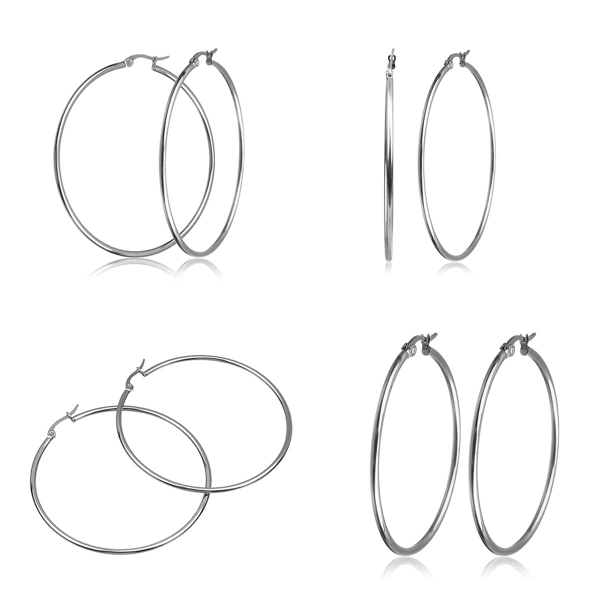 LEEQ 12 par kolczyków Hoop Piercing Kolczyki kółka ze stali nierdzewnej Zestaw kolczyków dla kobiet dziewcząt, 12 rozmiarów, 20-75 mm przez LEEQ