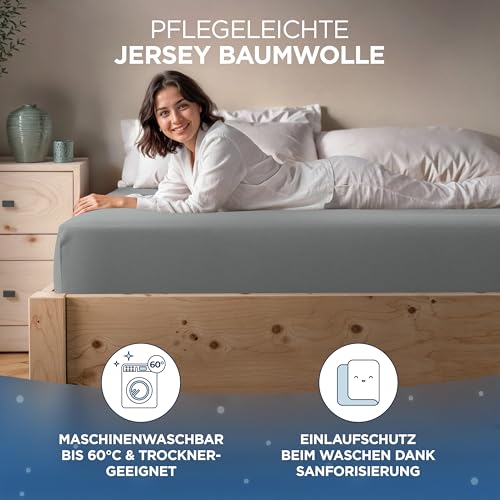 Samthus Jersey Spannbettlaken 180x200cm Oeko-Tex Made In Green - Grau – Ansicht 6