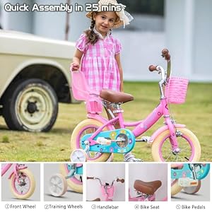 Glerc Maggie Girls Bike, 14 Inch Kids Bike for 3-5 Years Old Children, Princess Style Kids Bicycle with Doll-Seat & Basket & Training Wheels, Pink — photo 6 of 6