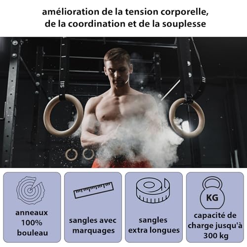 Anneaux de gymnastique ALPIDEX sangle de fixation et fixation porte