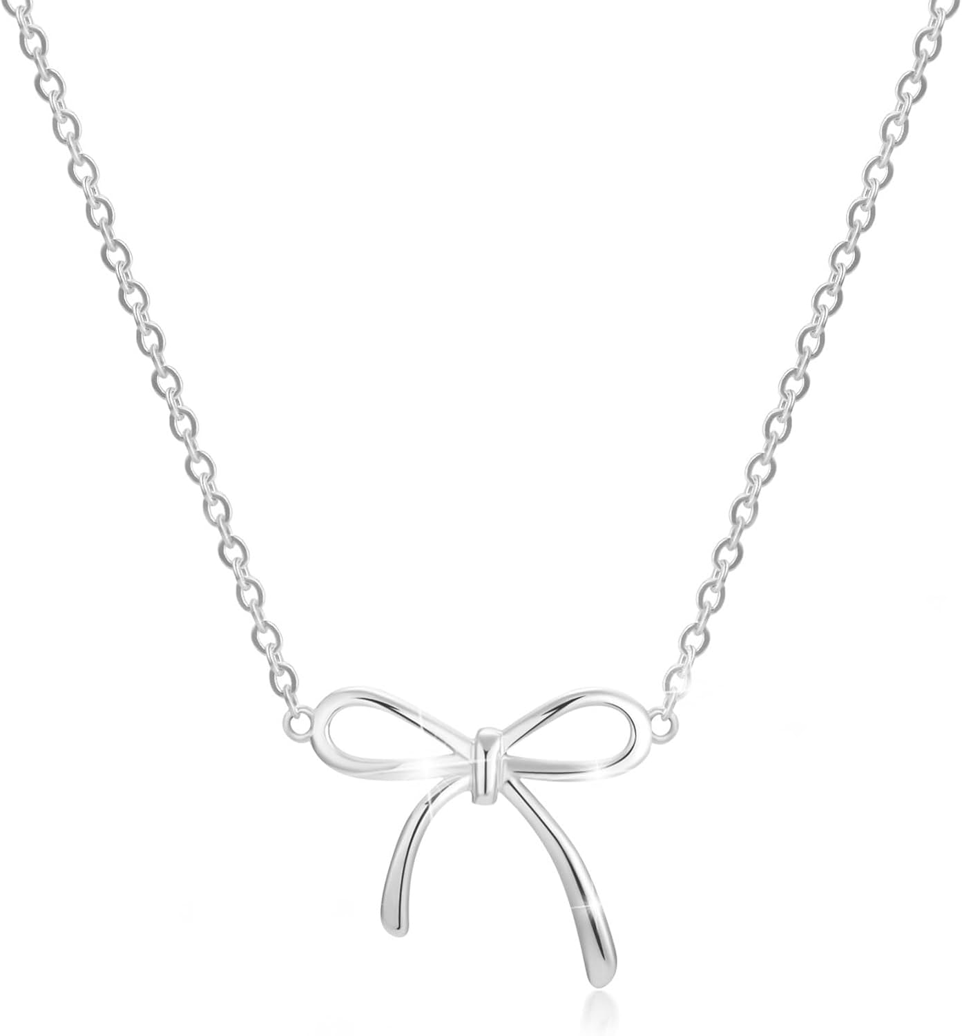 Women's Silver Bow Pendant Necklace Simple Fashion Collarbone Chain Women's Bow Jewelry