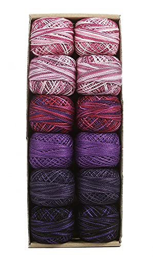 Image of Valdani Pearl Cotton Sz 8 | Two Violets | 12 Balls | 73 Yds /Ball | 12-Ball Collection, Hand-Dyed Egyptian Cotton, Colorfast, Size 8 (67m /73 yds, 10g ball), Non-Divisible