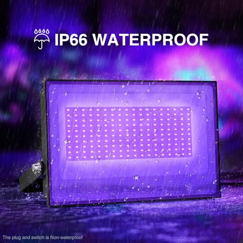 Image of Onforu 2 Pack 100W LED Black Light, Blacklights Flood Light with Plug, IP66 Waterproof Black Flood Lights Neon Glow for Party, Birthday, Halloween, Fluorescent Poster, Body Paint