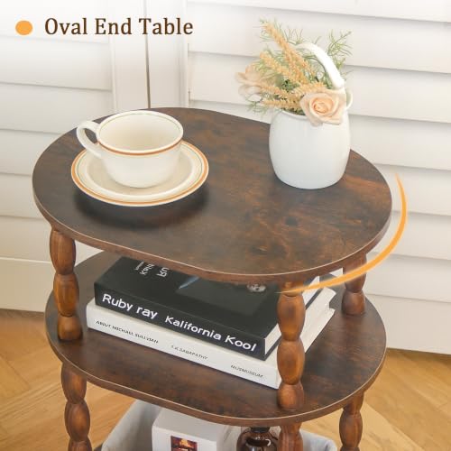 MaxSmeo Side Table, 3-Tier Small End Table, Modern Oval Night Stand Accent Table for Living Room, Bedroom, Rustic Brown - Image 5