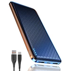 Batterie Externe, Power Bank 10000mah Ultra Mince Lumière, Batterie Externe Charge Rapide USB C Sortie/Entrée (3.0A) et 2 Ports USB Sortie, Chargeur Portable Compatible avec iphone 14 Samsung Airpods