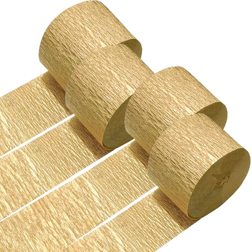 Image of 4 Crepe Paper Streamers Rolls, 328ft Gold Crepe Paper for Wedding Graduation Anniversary Baby Shower Birthday Party Decorations (1.8 inch x 82 ft /Roll)