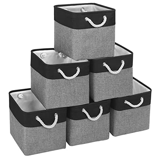 Finishingbo Fabric Cubes Storage Basket, 6 Pack 11X11 In With Handles Foldable Cube Storage Bins, For Shelves, Home, Office, Nursery Organizers (Black/ Gray) #TOP21