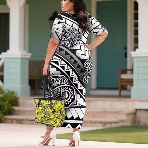 Image of Puletasi Samoan Traditional 2 Piece Outfits for Women Short Sleeve Crop Top and Maxi Skirt Sets Puletasi Dress