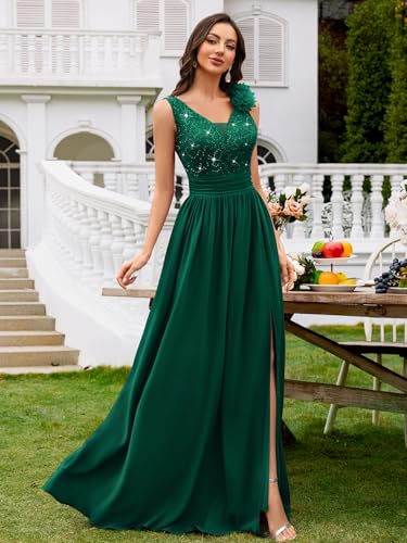 Image of Miusol Women's Vintage V-Neck Sequined Split Formal Evening Maxi Dress