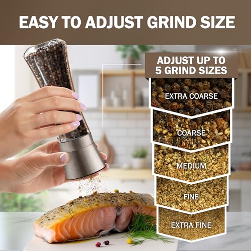 Image of HOME EC Original Stainless Steel Salt or Pepper Grinder 1pk - Adjustable Ceramic Sea Salt Grinder or Pepper Mill - Tall Glass Spice Shaker - Spice Mill w /Ebook (Bronze)