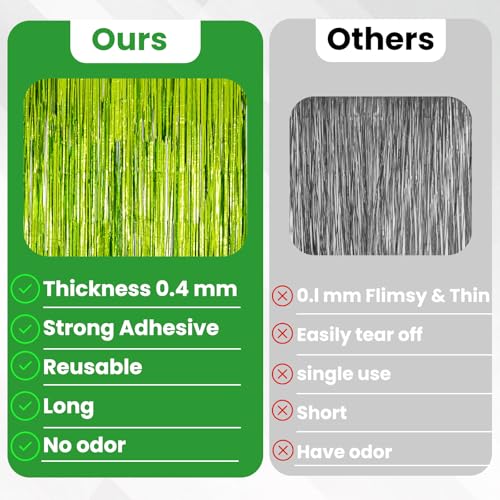 Image of Matte Lime Green Tinsel Foil Curtains Backdrop Party Decorations