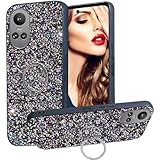 Ephoou Bling Phone Case for Oppo Reno 10/ Reno 10 Pro for Women Girls, Cute Pretty Luxury Slim Glitter Sparkle Shiny Cover Case with Ring Kickstand for Oppo Reno10 5G CZ-Black