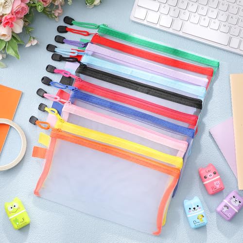 Image of Fainne 120 Pack Mesh Pencil Pouch Mesh Zipper Pouch 9 inch x 4.7 inch Pencil Case Bulk Multipurpose Cosmetics Toiletry Small Bag for Office Travel(Bright Colors)
