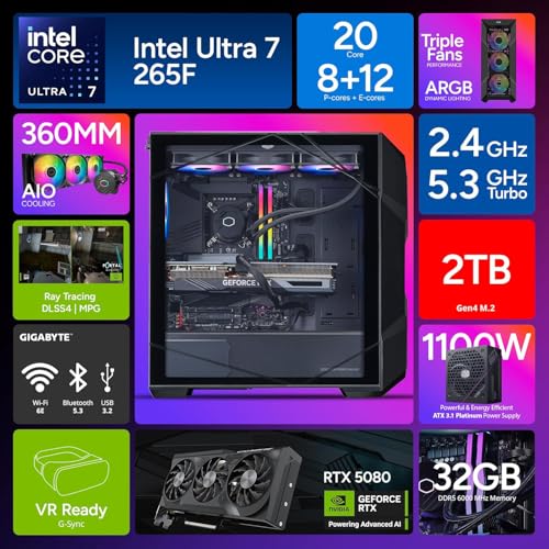 Image of Cooler Master TD5 Pro Gaming PC Intel Ultra 7 265F RTX 5080 ATX Desktop PC | Intel Core Ultra 7 265F + NVIDIA RTX 5080 16GB Gaming PC, 32GB DDR5 6000MHz, 2TB M.2 SSD, 360mm AIO Cooler, Windows 11