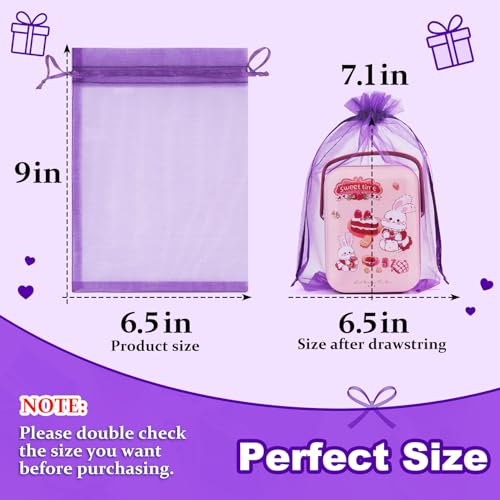 Image of Crweety 50 Pcs 6x9 Inch Purple Organza Bags, Small Mesh Gift Bags Drawstring Elegant Scented Sachet Bag Empty for Graduation, Jewelry Packaging, Wedding Birthday Party Favor & Baby Shower Treats